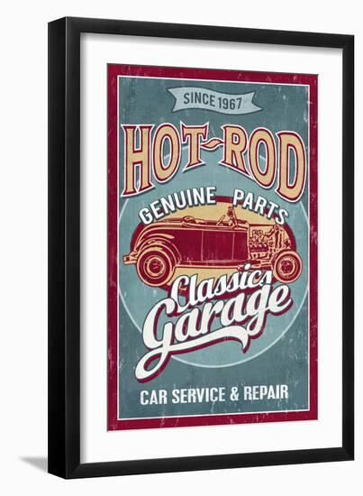 Hot Rod Garage - Classic Cars - Vintage Sign-Lantern Press-Framed Art Print