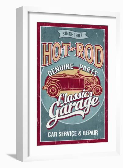 Hot Rod Garage - Classic Cars - Vintage Sign-Lantern Press-Framed Art Print