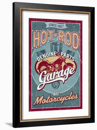 Hot Rod Garage - Motorcycles - Vintage Sign-Lantern Press-Framed Art Print