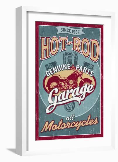 Hot Rod Garage - Motorcycles - Vintage Sign-Lantern Press-Framed Art Print
