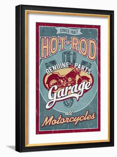 Hot Rod Garage - Motorcycles - Vintage Sign-Lantern Press-Framed Art Print