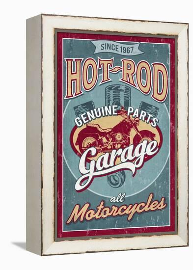 Hot Rod Garage - Motorcycles - Vintage Sign-Lantern Press-Framed Stretched Canvas