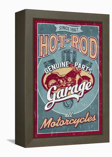 Hot Rod Garage - Motorcycles - Vintage Sign-Lantern Press-Framed Stretched Canvas