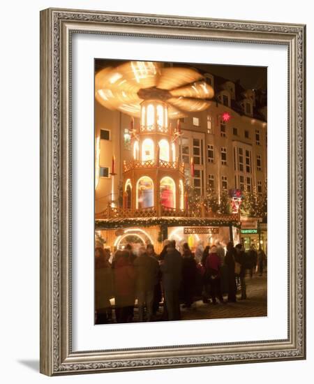 Hot Wine (Gluhwein) Stall With Nativity Scene on Roof at Christmas Market, Dresden, Germany-Richard Nebesky-Framed Photographic Print