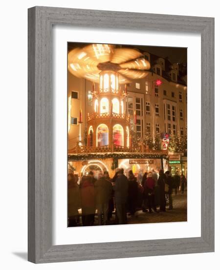 Hot Wine (Gluhwein) Stall With Nativity Scene on Roof at Christmas Market, Dresden, Germany-Richard Nebesky-Framed Photographic Print