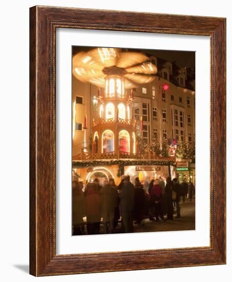 Hot Wine (Gluhwein) Stall With Nativity Scene on Roof at Christmas Market, Dresden, Germany-Richard Nebesky-Framed Photographic Print