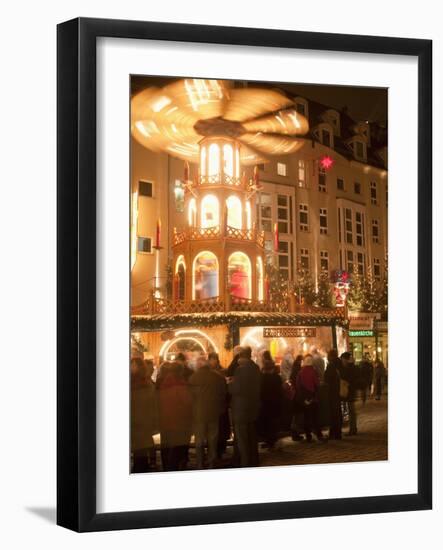 Hot Wine (Gluhwein) Stall With Nativity Scene on Roof at Christmas Market, Dresden, Germany-Richard Nebesky-Framed Photographic Print