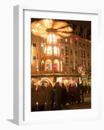 Hot Wine (Gluhwein) Stall With Nativity Scene on Roof at Christmas Market, Dresden, Germany-Richard Nebesky-Framed Photographic Print