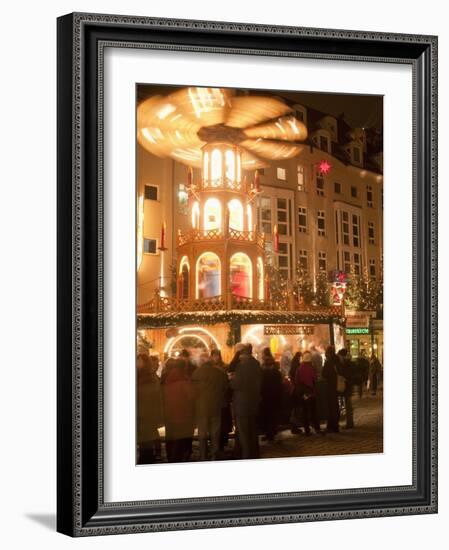 Hot Wine (Gluhwein) Stall With Nativity Scene on Roof at Christmas Market, Dresden, Germany-Richard Nebesky-Framed Photographic Print