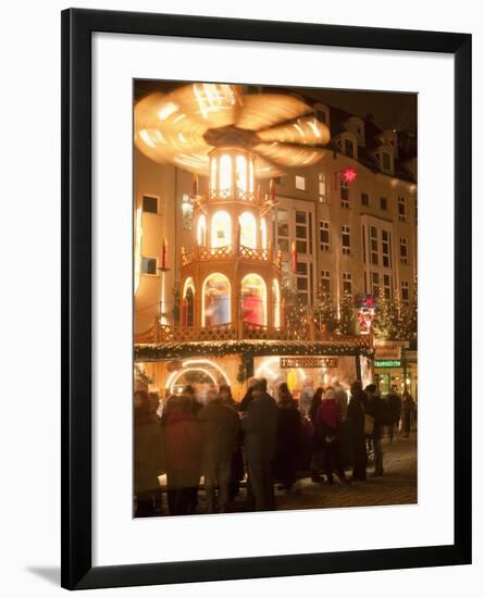 Hot Wine (Gluhwein) Stall With Nativity Scene on Roof at Christmas Market, Dresden, Germany-Richard Nebesky-Framed Photographic Print