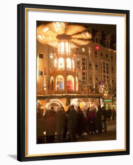 Hot Wine (Gluhwein) Stall With Nativity Scene on Roof at Christmas Market, Dresden, Germany-Richard Nebesky-Framed Photographic Print