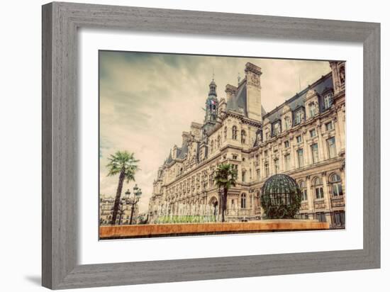 Hotel De Ville in Paris, France. City Hall Building, a Popular Landmark. Vintage, Retro-Michal Bednarek-Framed Photographic Print