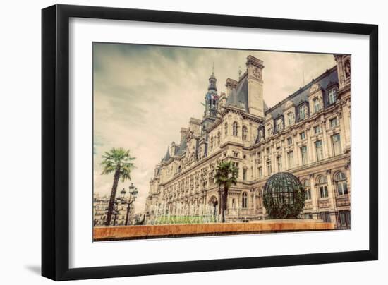 Hotel De Ville in Paris, France. City Hall Building, a Popular Landmark. Vintage, Retro-Michal Bednarek-Framed Photographic Print