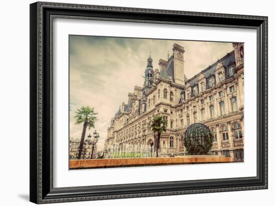 Hotel De Ville in Paris, France. City Hall Building, a Popular Landmark. Vintage, Retro-Michal Bednarek-Framed Photographic Print