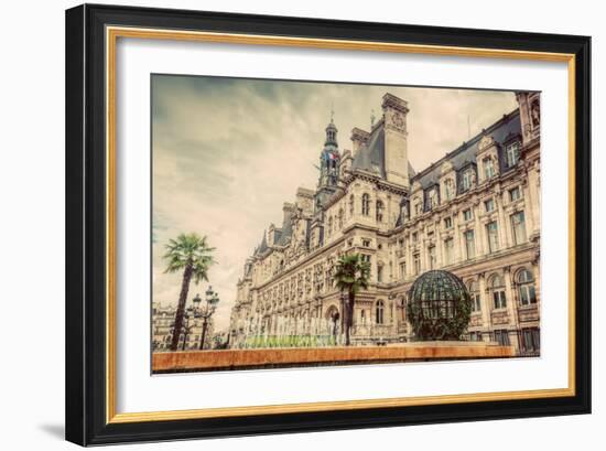 Hotel De Ville in Paris, France. City Hall Building, a Popular Landmark. Vintage, Retro-Michal Bednarek-Framed Photographic Print