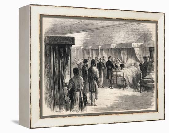 Hotel Dieu, Paris, France : Napoleon III visiting the sufferers of cholera in 1865-French School-Framed Premier Image Canvas