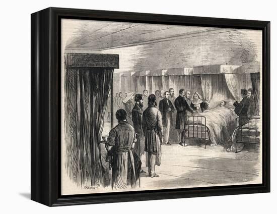 Hotel Dieu, Paris, France : Napoleon III visiting the sufferers of cholera in 1865-French School-Framed Premier Image Canvas