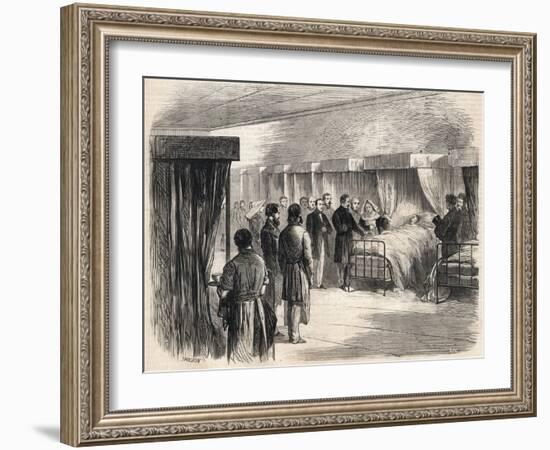 Hotel Dieu, Paris, France : Napoleon III visiting the sufferers of cholera in 1865-French School-Framed Giclee Print