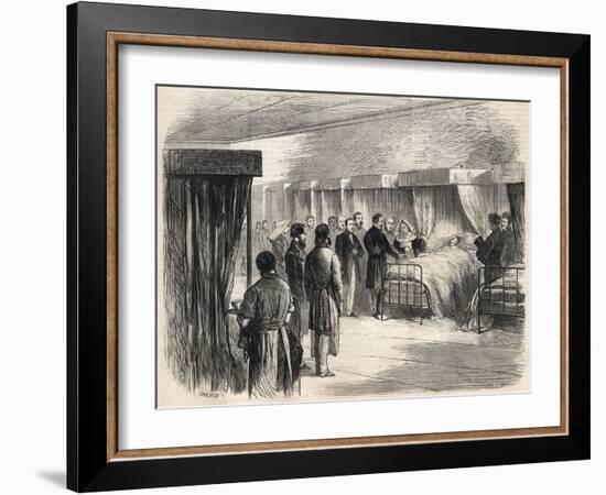 Hotel Dieu, Paris, France : Napoleon III visiting the sufferers of cholera in 1865-French School-Framed Giclee Print