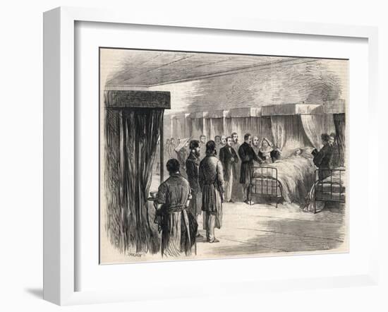 Hotel Dieu, Paris, France : Napoleon III visiting the sufferers of cholera in 1865-French School-Framed Giclee Print