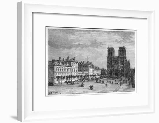 Hotel-Dieu Paris Ground-Level View of the Parvis De Notre-Dame with the Hospital on the Left-Hubert Clerget-Framed Art Print