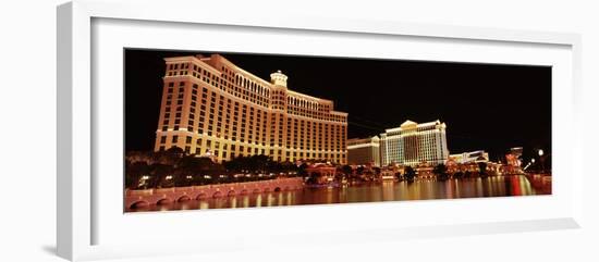 Hotel Lit Up at Night, Bellagio Resort and Casino, the Strip, Las Vegas, Nevada, USA-null-Framed Photographic Print