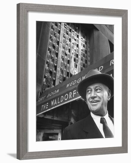 Hotel Magnate Conrad N. Hilton in Front of the Waldorf Astoria Hotel-Martha Holmes-Framed Premium Photographic Print