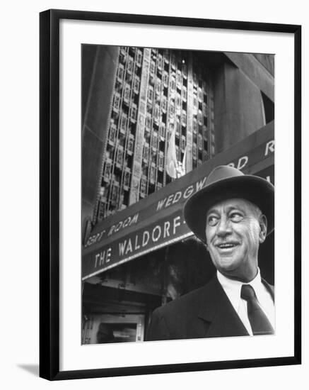 Hotel Magnate Conrad N. Hilton in Front of the Waldorf Astoria Hotel-Martha Holmes-Framed Premium Photographic Print