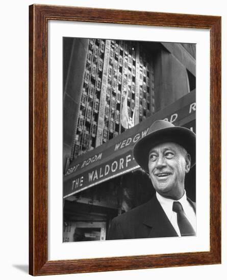 Hotel Magnate Conrad N. Hilton in Front of the Waldorf Astoria Hotel-Martha Holmes-Framed Premium Photographic Print