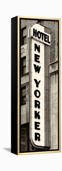 Hotel New Yorker, Signboard, Manhattan, New York, US, Vertical Panoramic View, Sepia Photography-Philippe Hugonnard-Framed Premier Image Canvas