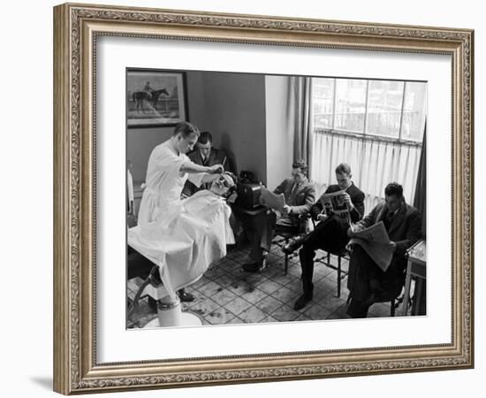 Hotel Northampton Barber Doing Business as Guests for Smith College Supper Dance Wait Their Turn-Alfred Eisenstaedt-Framed Photographic Print