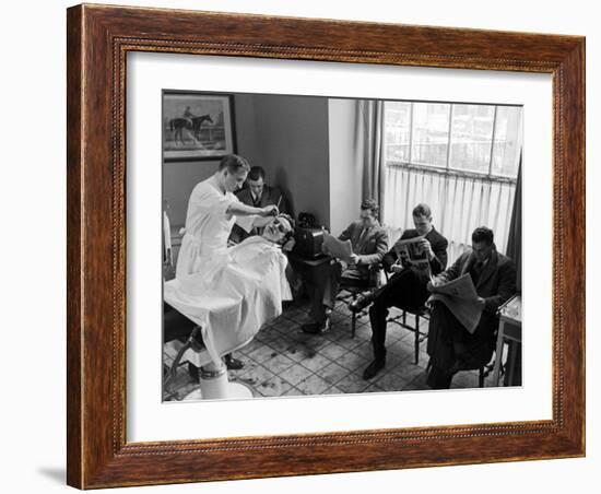 Hotel Northampton Barber Doing Business as Guests for Smith College Supper Dance Wait Their Turn-Alfred Eisenstaedt-Framed Photographic Print