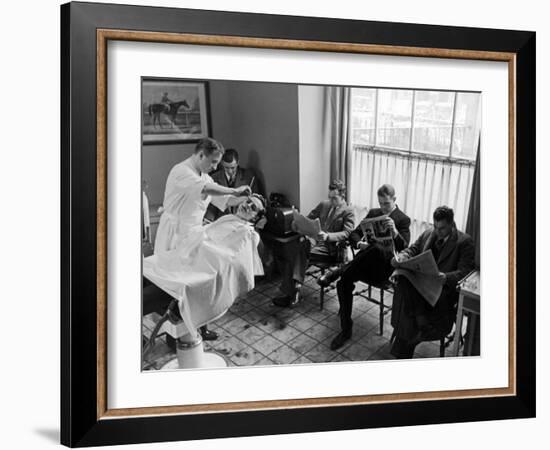 Hotel Northampton Barber Doing Business as Guests for Smith College Supper Dance Wait Their Turn-Alfred Eisenstaedt-Framed Photographic Print