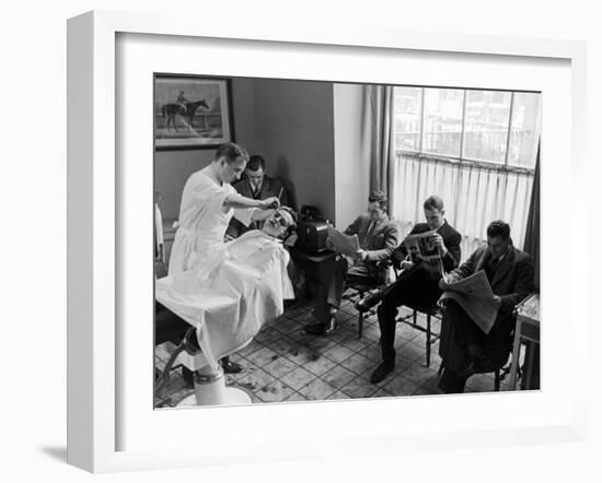 Hotel Northampton Barber Doing Business as Guests for Smith College Supper Dance Wait Their Turn-Alfred Eisenstaedt-Framed Photographic Print