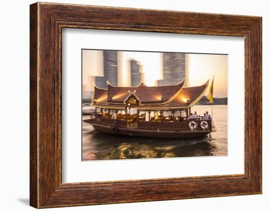 Hotel shuttle boat on the Chao Phraya River outside the Mandarin Oriental, Bangkok, Thailand-Jon Arnold-Framed Photographic Print