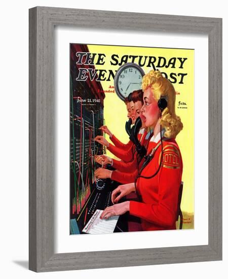 "Hotel Switchboard Operators," Saturday Evening Post Cover, June 21, 1941-Albert W. Hampson-Framed Giclee Print