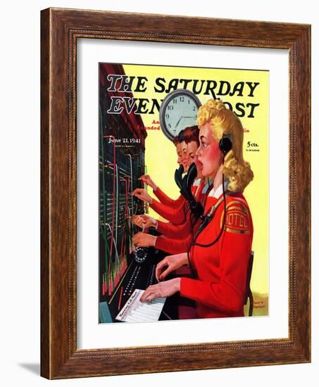 "Hotel Switchboard Operators," Saturday Evening Post Cover, June 21, 1941-Albert W. Hampson-Framed Giclee Print