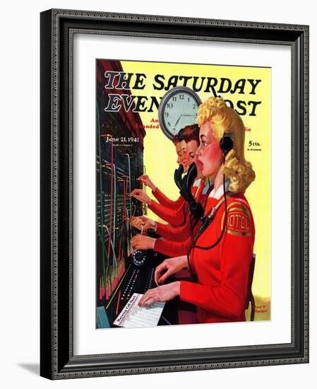 "Hotel Switchboard Operators," Saturday Evening Post Cover, June 21, 1941-Albert W. Hampson-Framed Giclee Print