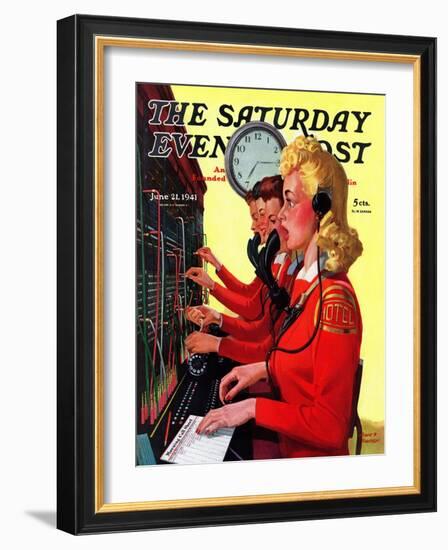 "Hotel Switchboard Operators," Saturday Evening Post Cover, June 21, 1941-Albert W. Hampson-Framed Giclee Print