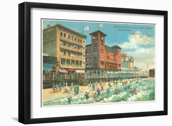 Hotels on Boardwalk, Atlantic City, New Jersey-null-Framed Art Print