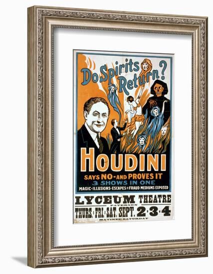 Houdini, Poster Art for Magic Show by Harry Houdini, 1909-null-Framed Photo