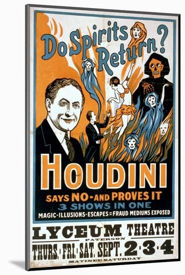 Houdini, Poster Art for Magic Show by Harry Houdini, 1909-null-Mounted Photo