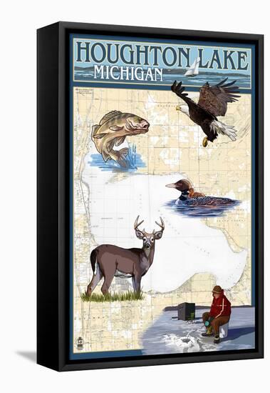 Houghton Lake, Michigan - Lake Chart-Lantern Press-Framed Stretched Canvas