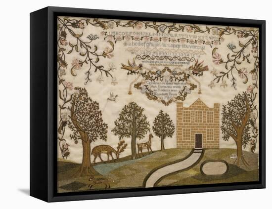 House and Deer Sampler, c.1785-null-Framed Premier Image Canvas