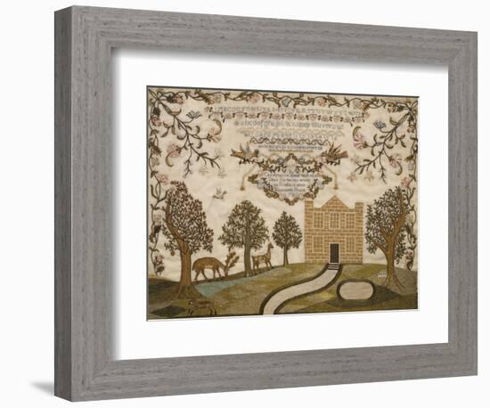 House and Deer Sampler, c.1785-null-Framed Giclee Print