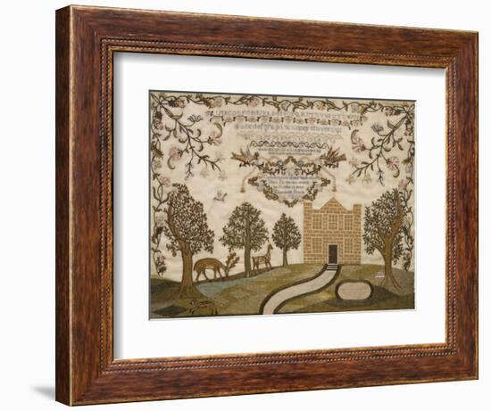 House and Deer Sampler, c.1785--Framed Giclee Print