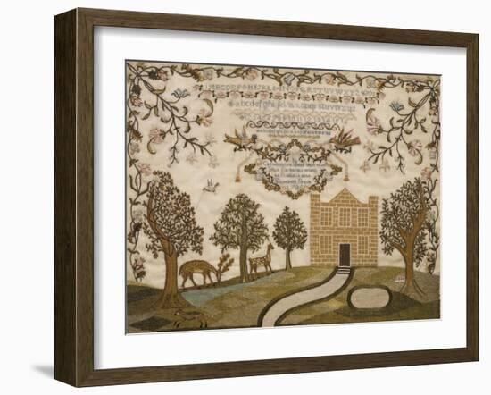 House and Deer Sampler, c.1785-null-Framed Giclee Print