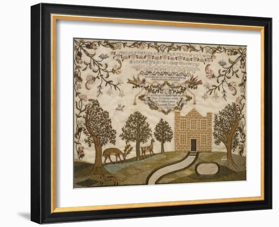 House and Deer Sampler, c.1785-null-Framed Giclee Print