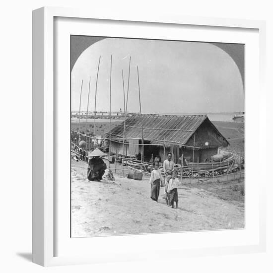 House Built of Bamboo on Rafts, Bhamo, Burma, 1908-null-Framed Photographic Print