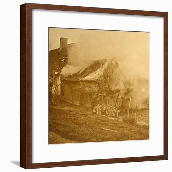 House hit by a shell, c1914-c1918-Unknown-Framed Photographic Print